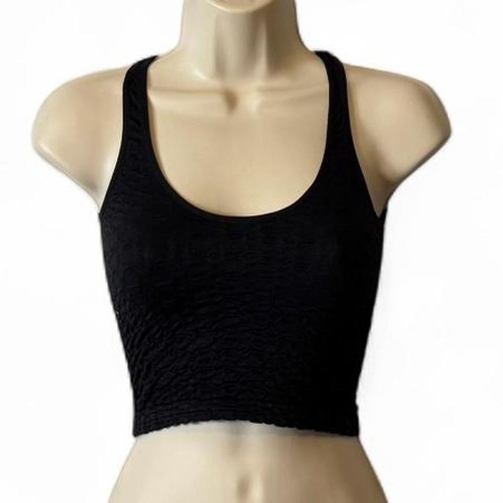 Anthropologie Lyrebird Black Textured Seamless Scoop Neck Crop Top, Women's XS/S
